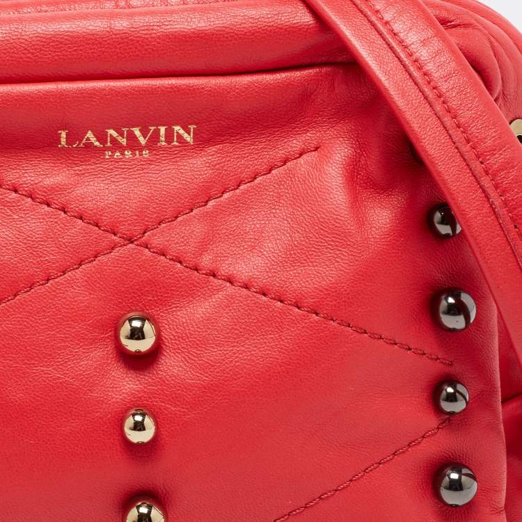Pre Owned Lanvin Coral Red Leather Sugar Studded Shoulder Bag