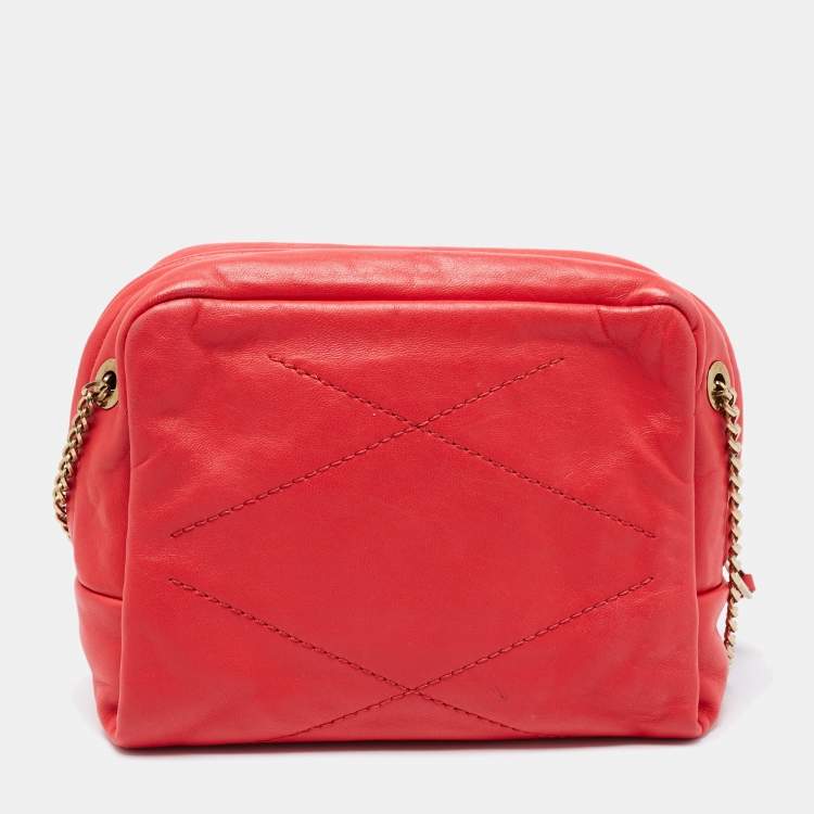 Pre Owned Lanvin Coral Red Leather Sugar Studded Shoulder Bag