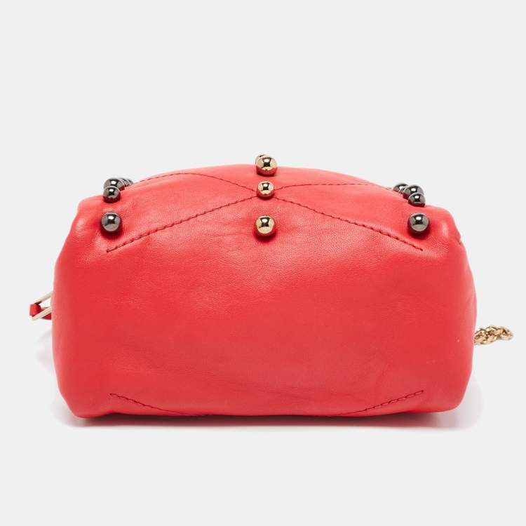 Pre Owned Lanvin Coral Red Leather Sugar Studded Shoulder Bag