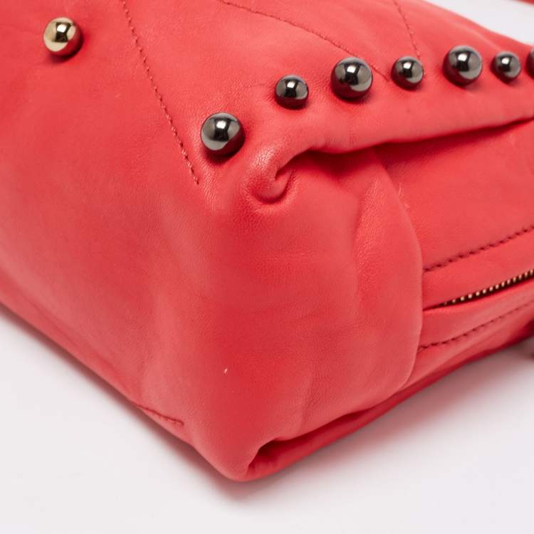 Pre Owned Lanvin Coral Red Leather Sugar Studded Shoulder Bag