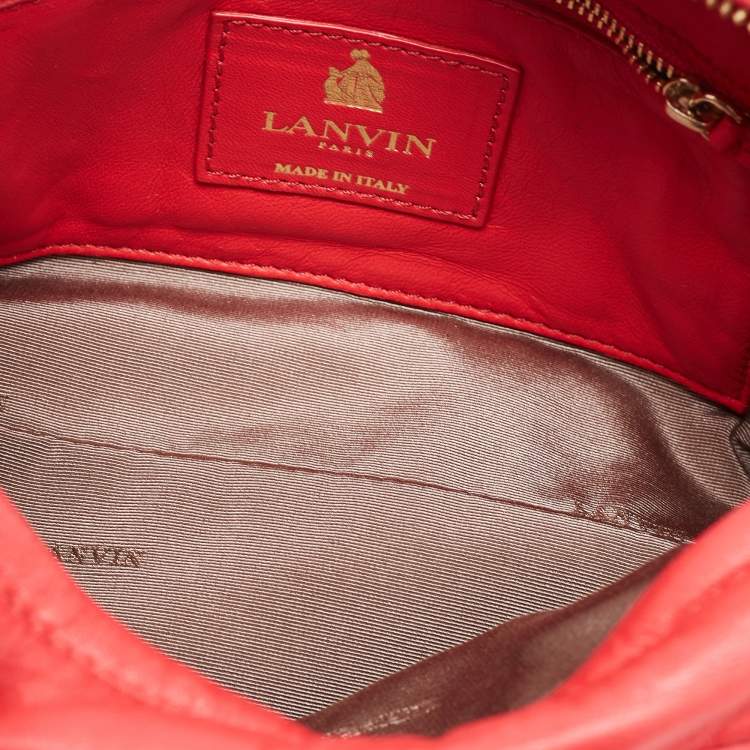Pre Owned Lanvin Coral Red Leather Sugar Studded Shoulder Bag