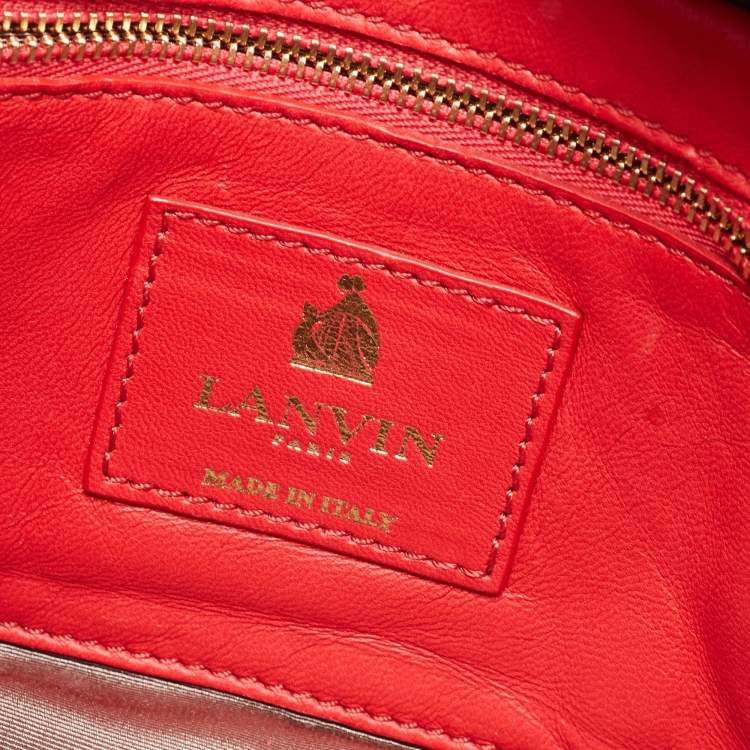 Pre Owned Lanvin Coral Red Leather Sugar Studded Shoulder Bag