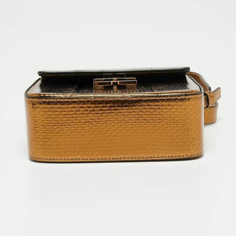 Pre Owned Lanvin Metallic Bronze Python Crossbody Bag