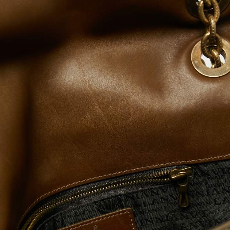 Pre Owned Lanvin Brown/Olive Green Leather Happy Flap Shoulder Bag