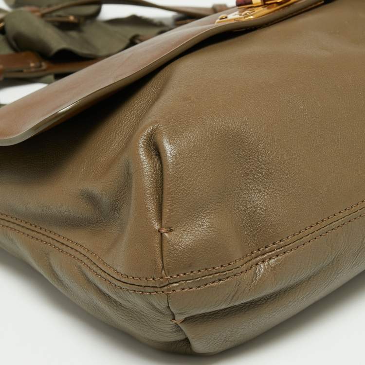 Pre Owned Lanvin Brown/Olive Green Leather Happy Flap Shoulder Bag
