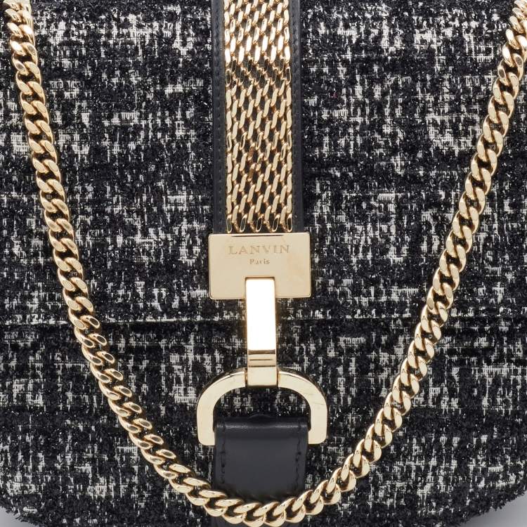 Pre Owned Lanvin Black Leather and Lame Fabric Chain Crossbody Bag