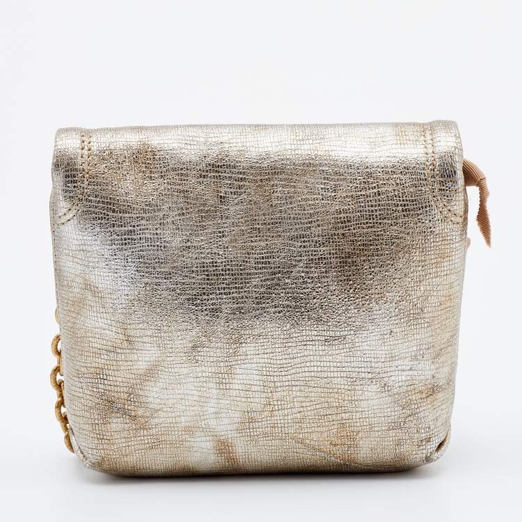 Pre Owned Lanvin Metallic Textured Leather Mini Happy Crossbody Bag