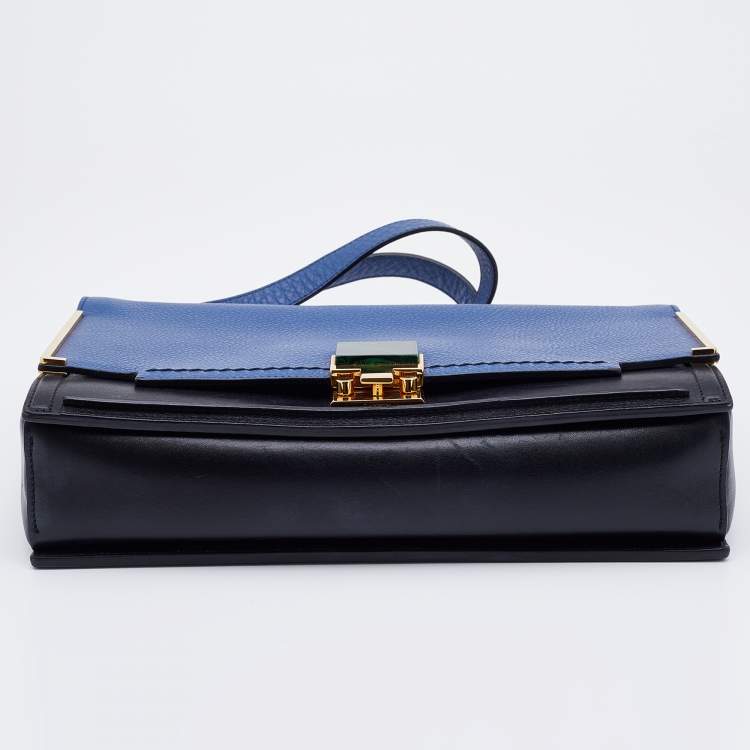 Pre Owned Lanvin Black/Blue Leather Flap Crossbody Bag