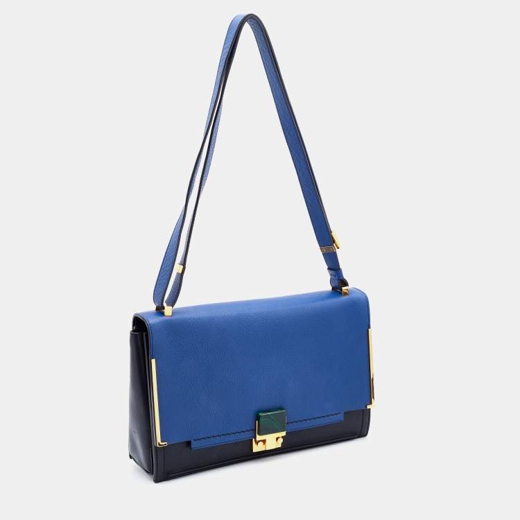 Pre Owned Lanvin Black/Blue Leather Flap Crossbody Bag