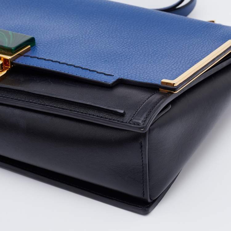 Pre Owned Lanvin Black/Blue Leather Flap Crossbody Bag