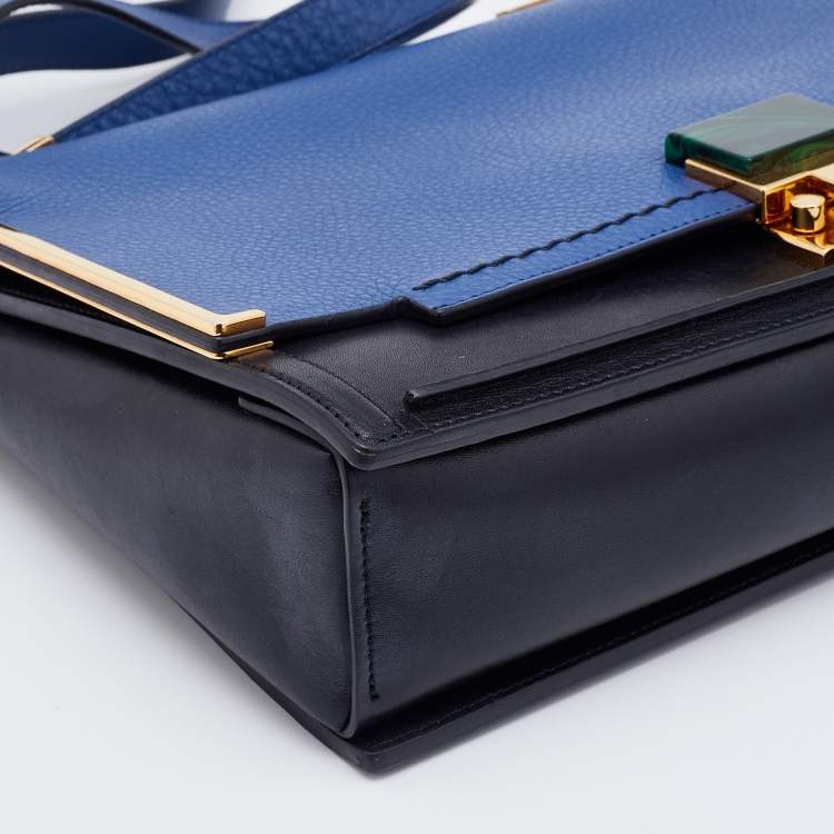 Pre Owned Lanvin Black/Blue Leather Flap Crossbody Bag