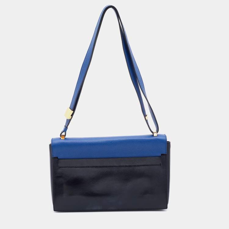 Pre Owned Lanvin Black/Blue Leather Flap Crossbody Bag