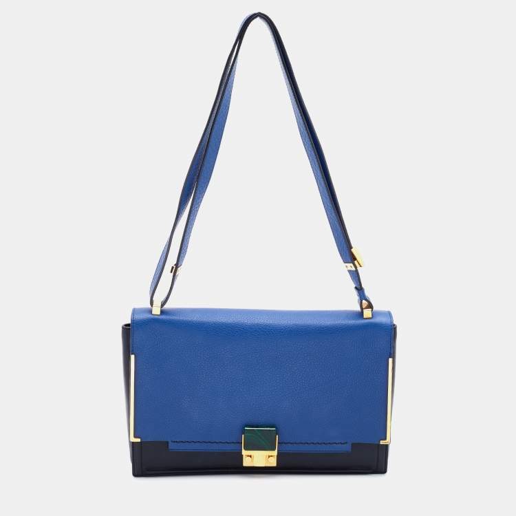 Pre Owned Lanvin Black/Blue Leather Flap Crossbody Bag