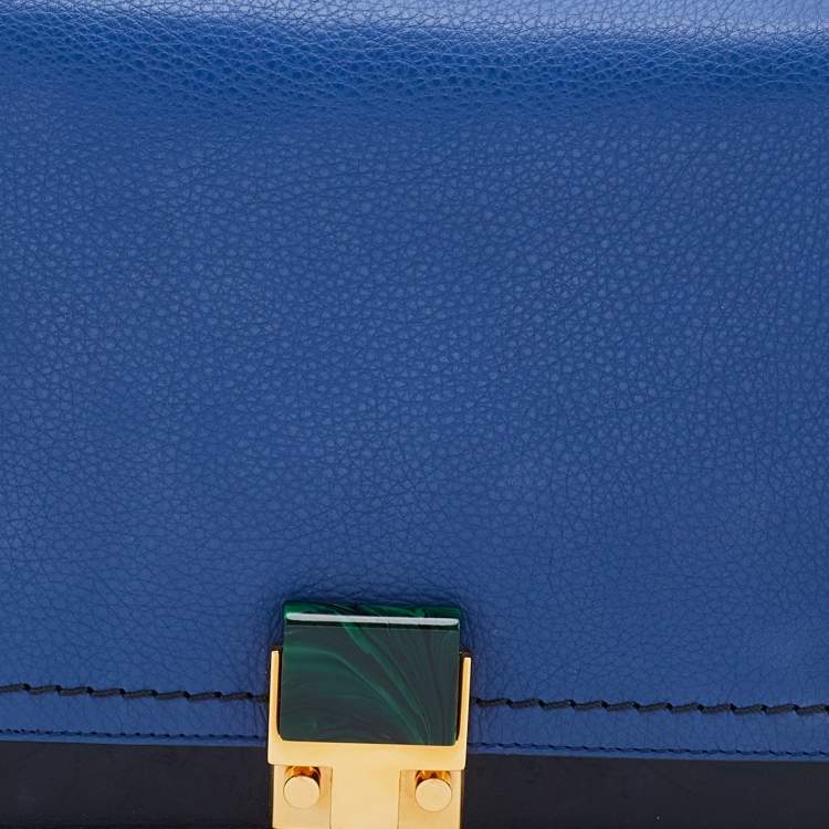 Pre Owned Lanvin Black/Blue Leather Flap Crossbody Bag
