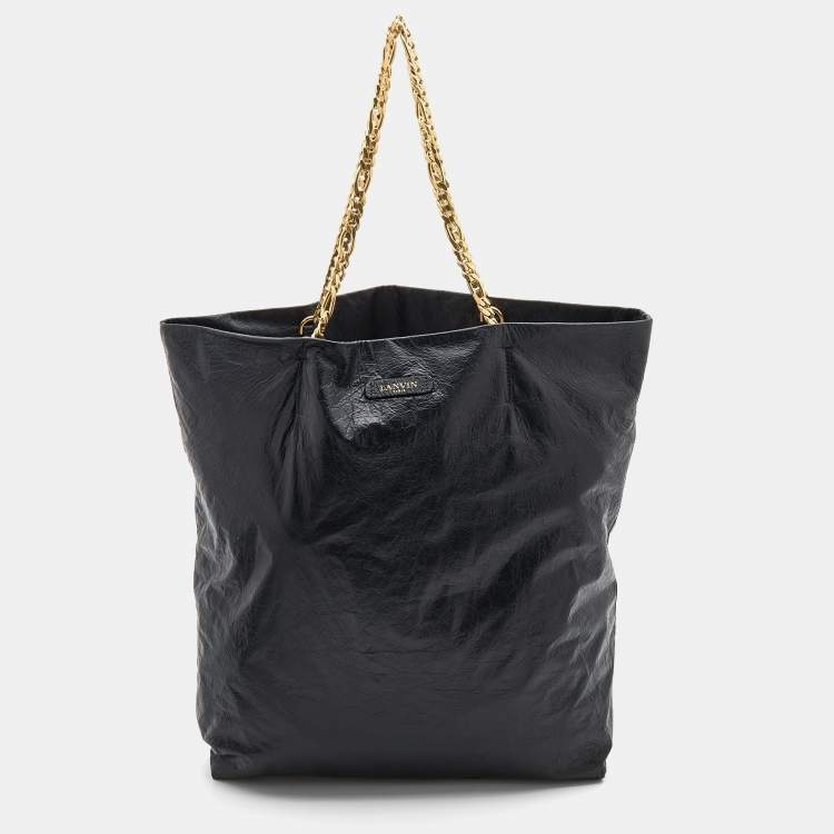 Pre Owned Lanvin Black Leather Chain Shopper Tote