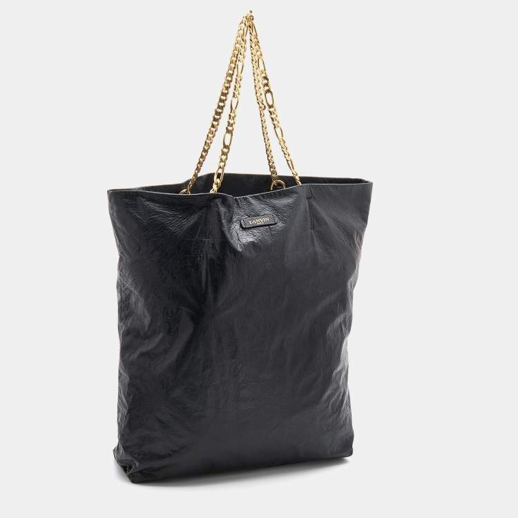 Pre Owned Lanvin Black Leather Chain Shopper Tote