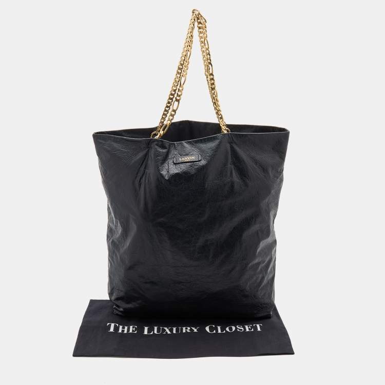 Pre Owned Lanvin Black Leather Chain Shopper Tote