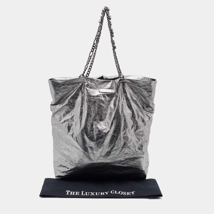Pre Owned Lanvin Silver Leather Chain Embellished Tote
