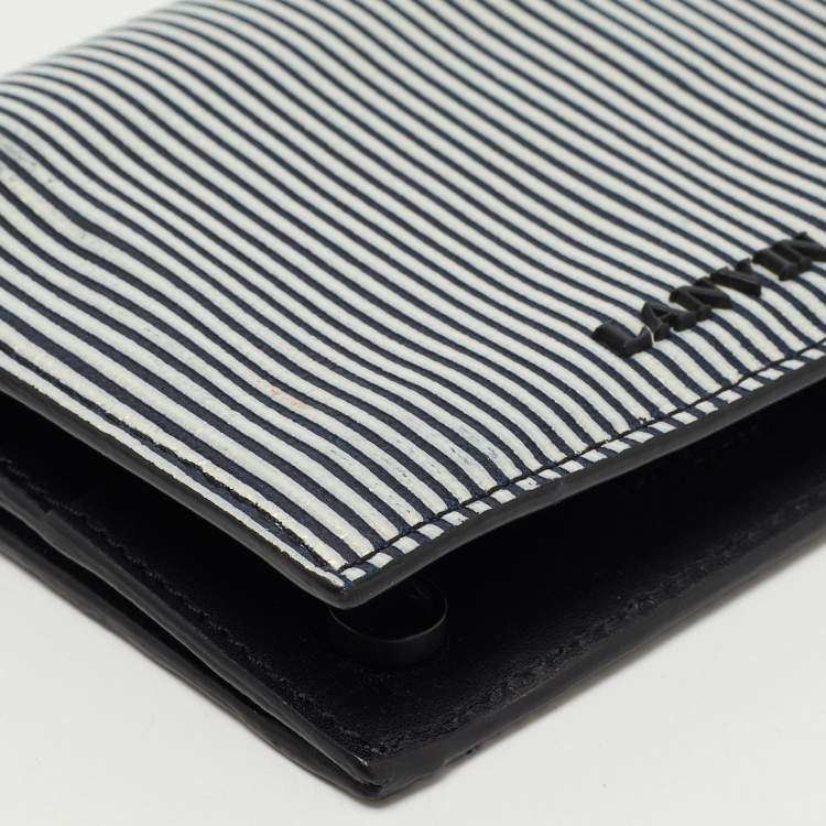 Pre Owned Lanvin White/Black Glitter Leather Card Case
