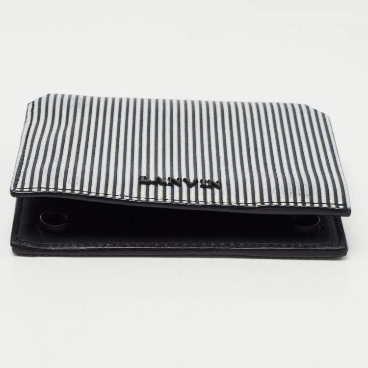 Pre Owned Lanvin White/Black Glitter Leather Card Case