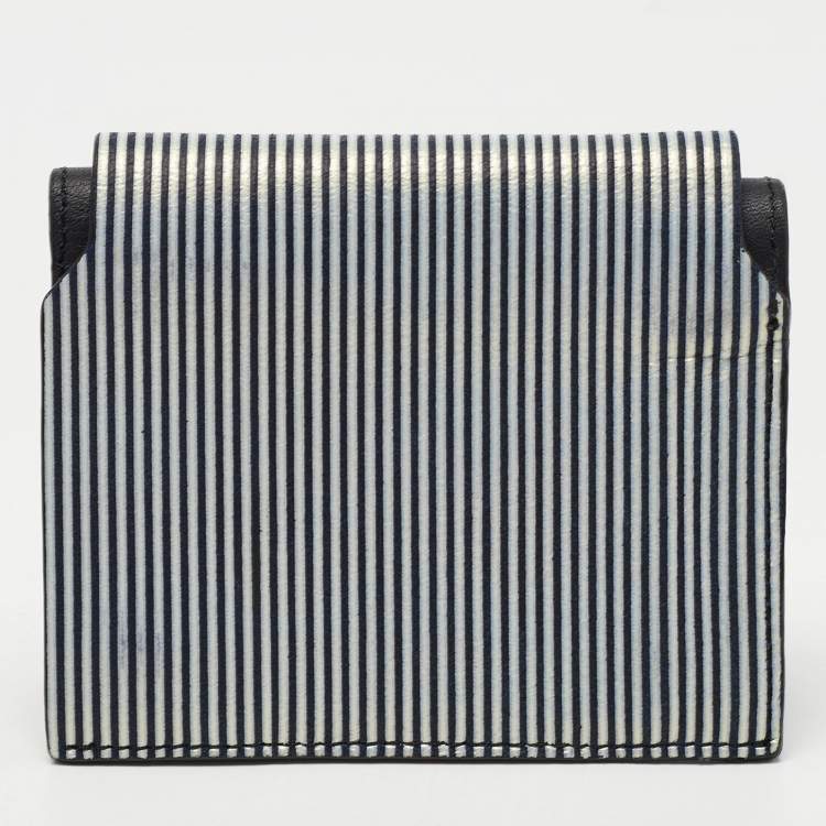 Pre Owned Lanvin White/Black Glitter Leather Card Case