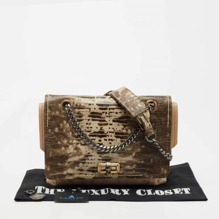 Pre Owned Lanvin Tri Color Lizard/Snake Embossed Leather and Suede Medium Happy Shoulder Bag