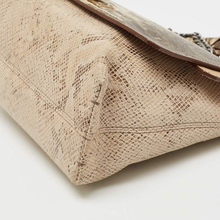 Pre Owned Lanvin Tri Color Lizard/Snake Embossed Leather and Suede Medium Happy Shoulder Bag