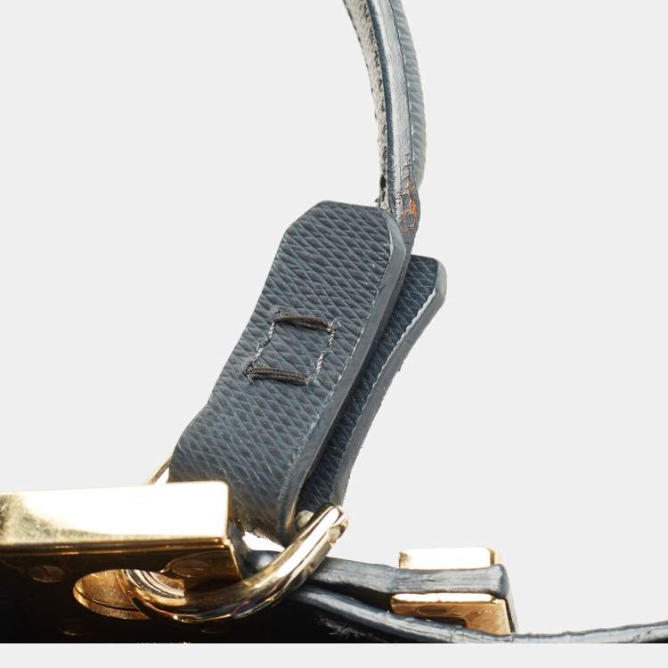 Pre Owned Lanvin Dark Blue, Beige Leather and Python Partition Tote