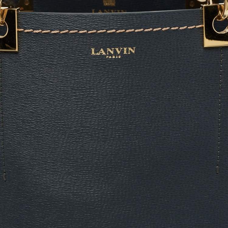 Pre Owned Lanvin Dark Blue, Beige Leather and Python Partition Tote