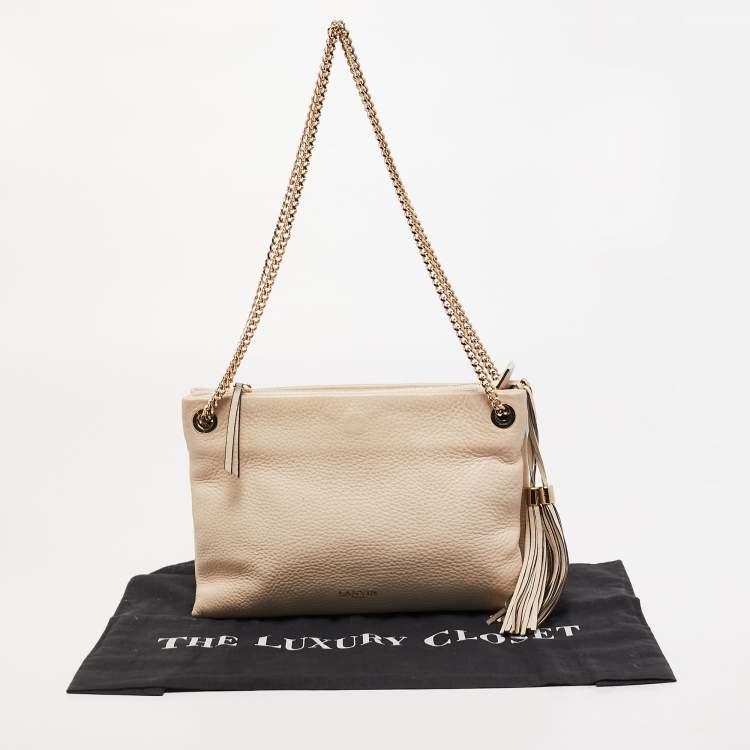 Pre Owned Lanvin Cream Leather Tassel Chain Shoulder Bag