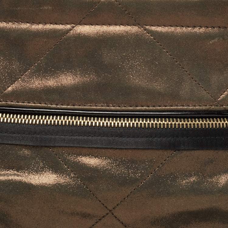 Pre Owned Lanvin Olive Green Shimmer Suede and Patent Leather Amalia Shoulder Bag