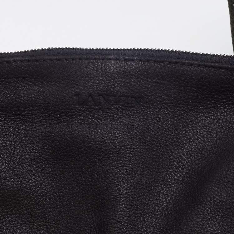 Pre Owned Lanvin Black Leather and Lizard Embossed Sac Polisson Hobo