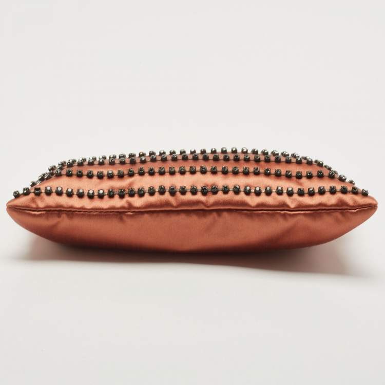 Pre Owned Lanvin Brown/Pink Satin Crystal Embellished Chain Clutch