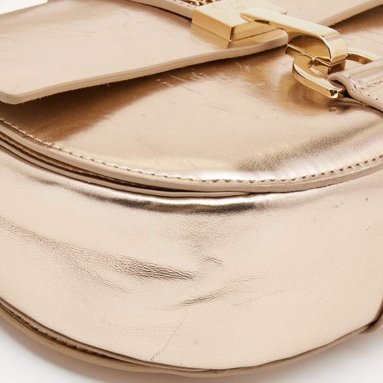 Pre Owned Lanvin Metallic Rose Gold Leather Lien Chain Crossbody Bag