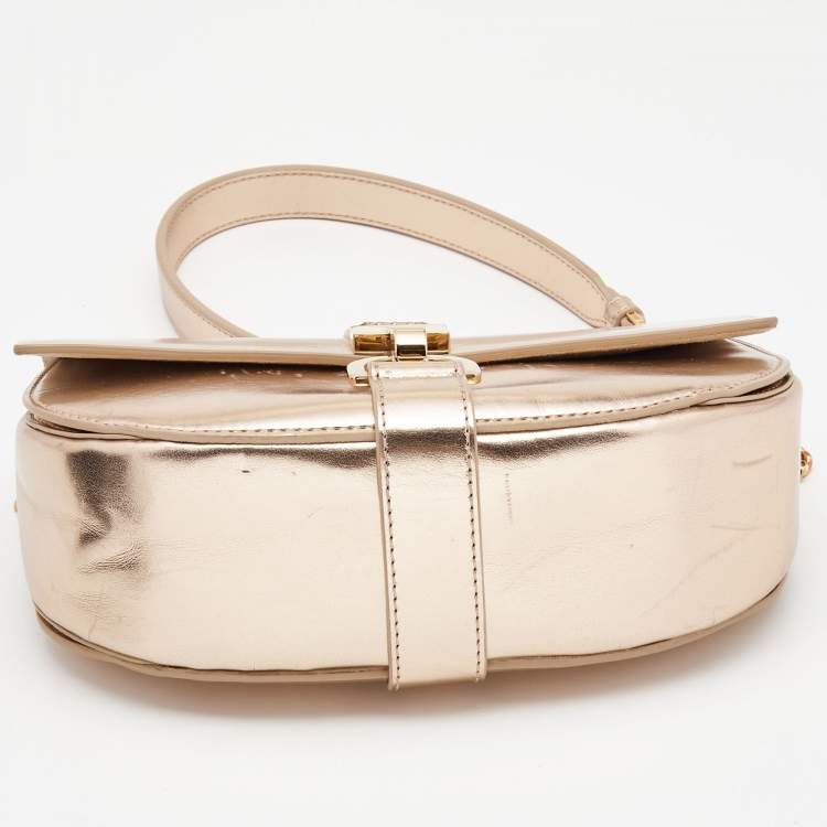 Pre Owned Lanvin Metallic Rose Gold Leather Lien Chain Crossbody Bag