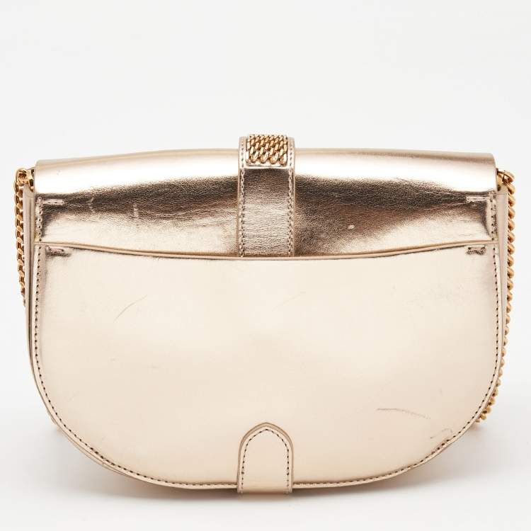 Pre Owned Lanvin Metallic Rose Gold Leather Lien Chain Crossbody Bag