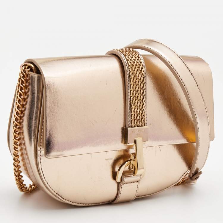 Pre Owned Lanvin Metallic Rose Gold Leather Lien Chain Crossbody Bag