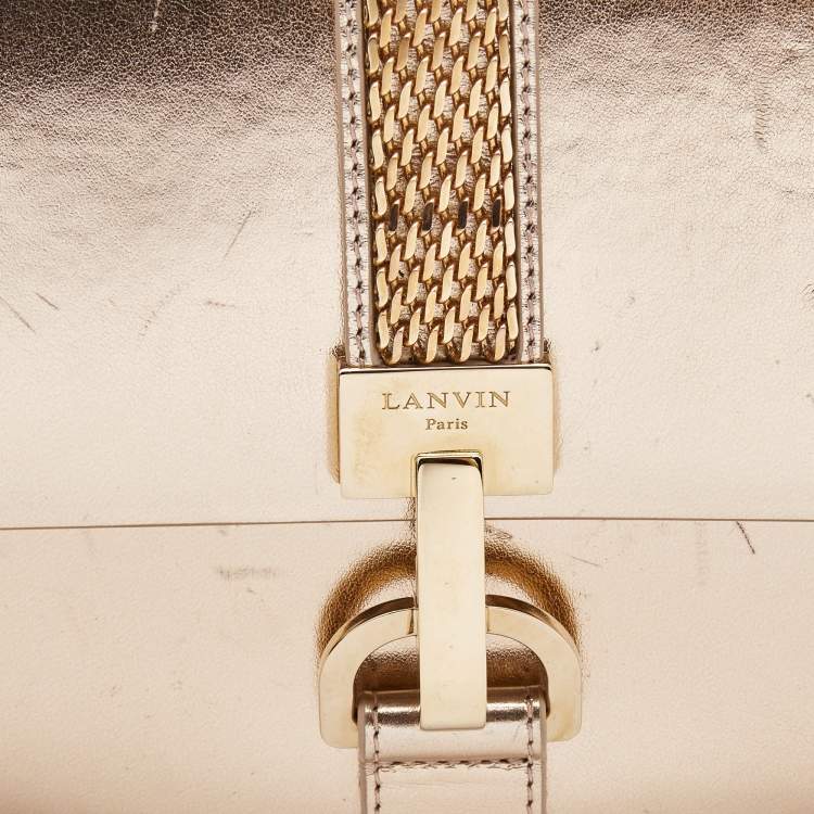 Pre Owned Lanvin Metallic Rose Gold Leather Lien Chain Crossbody Bag