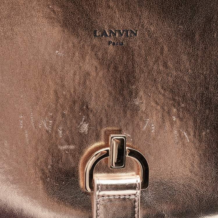 Pre Owned Lanvin Metallic Rose Gold Leather Lien Chain Crossbody Bag