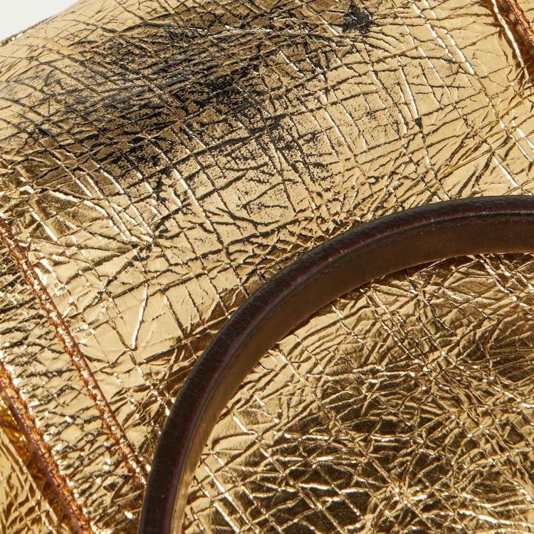 Pre Owned Lanvin Gold Laminated Leather Shopper Tote