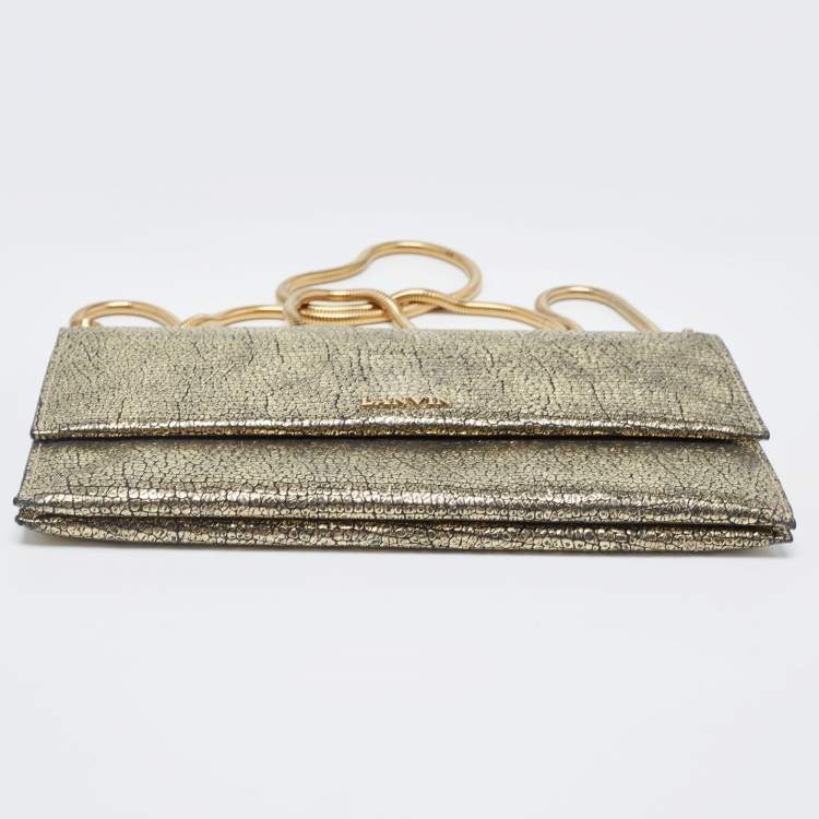 Pre Owned Lanvin Gold Leather Flap Chain Clutch