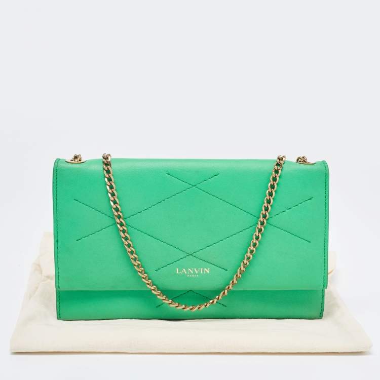 Pre Owned Lanvin Green Leather Flap Chain Clutch