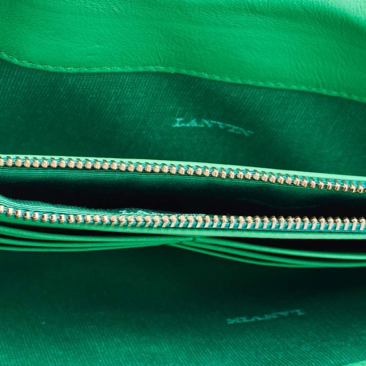 Pre Owned Lanvin Green Leather Flap Chain Clutch