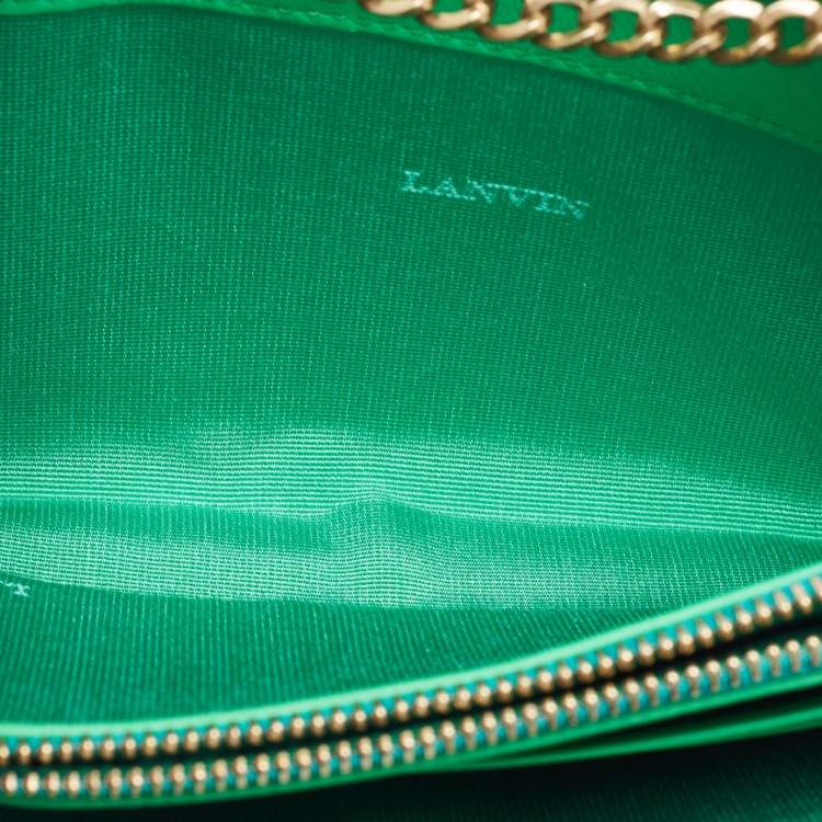 Pre Owned Lanvin Green Leather Flap Chain Clutch