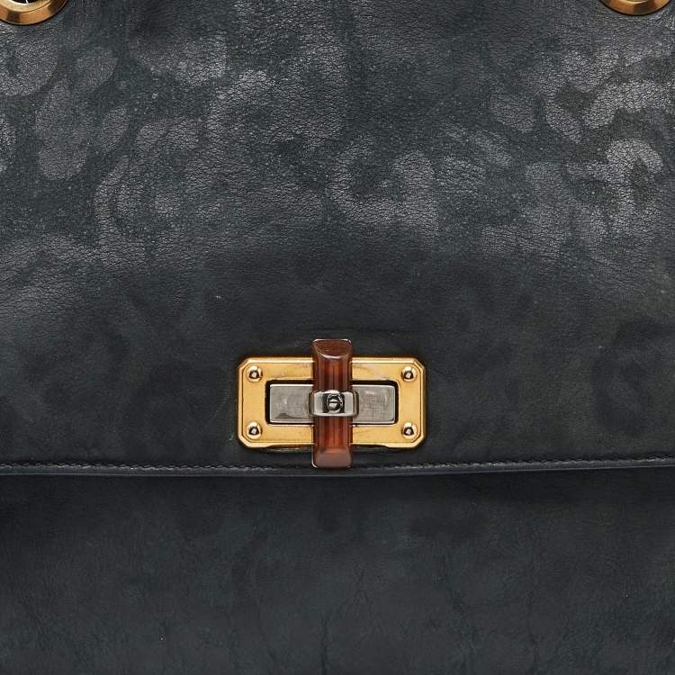 Pre Owned Lanvin Green/Black Leopard Print Nubuck Leather Happy Shoulder Bag