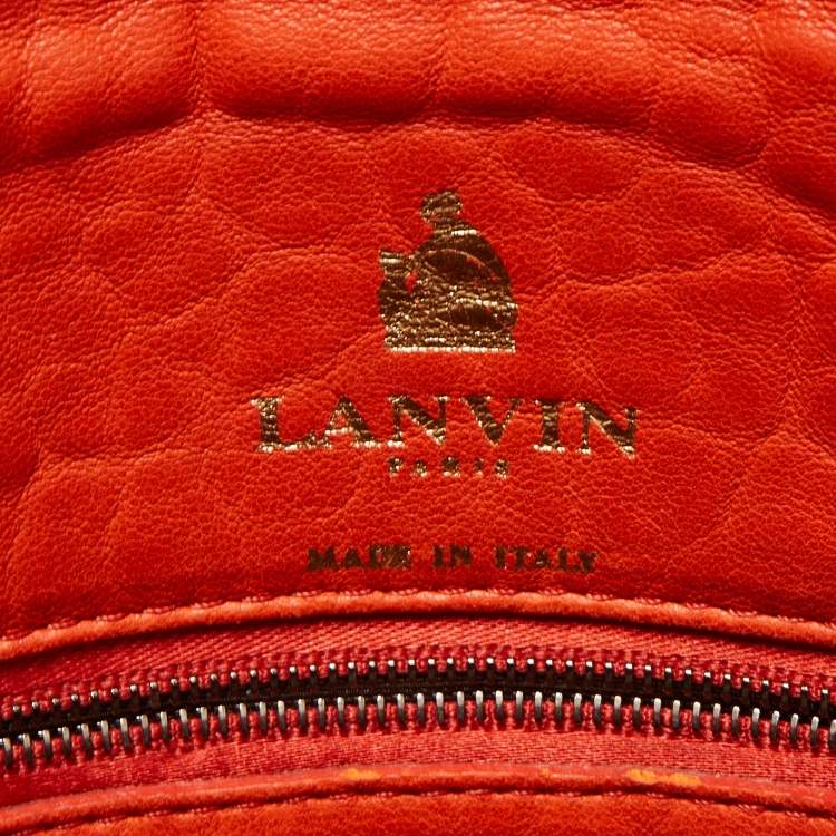 Pre Owned Lanvin Orange Quilted Studded Leather Happy Flap Shoulder Bag