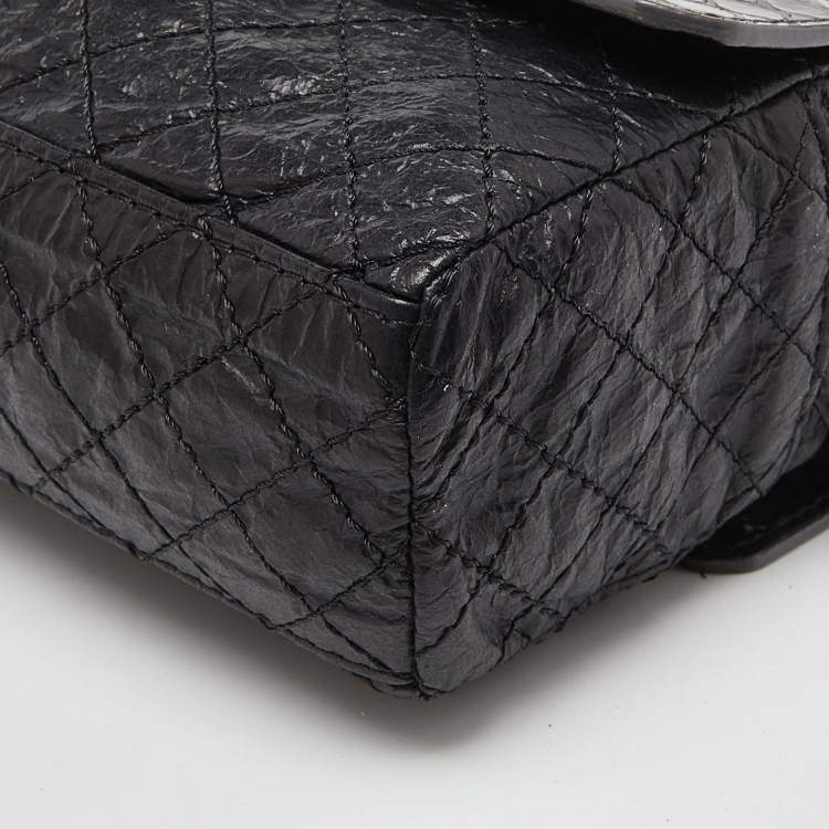 Pre Owned Lanvin Black/Gold Quilted Leather and Python Embossed Leather Flap Crossbody Bag