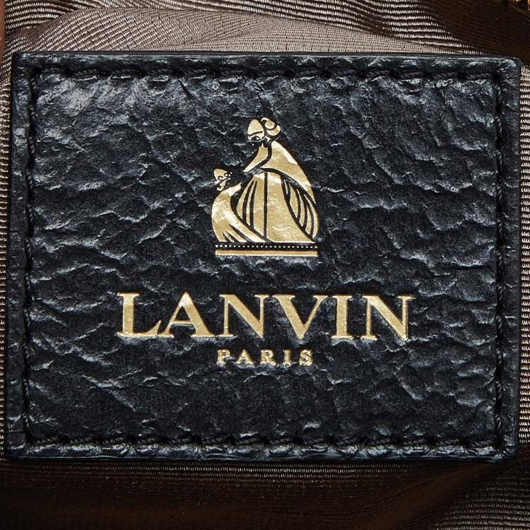 Pre Owned Lanvin Black/Gold Quilted Leather and Python Embossed Leather Flap Crossbody Bag