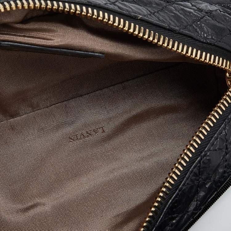 Pre Owned Lanvin Black/Gold Quilted Leather and Python Embossed Leather Flap Crossbody Bag
