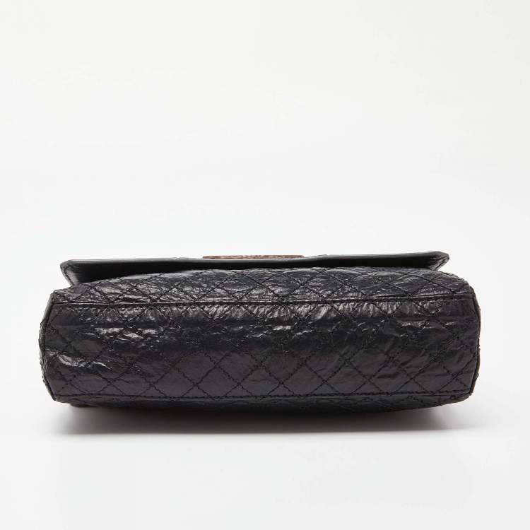 Pre Owned Lanvin Black/Gold Quilted Leather and Python Embossed Leather Flap Crossbody Bag